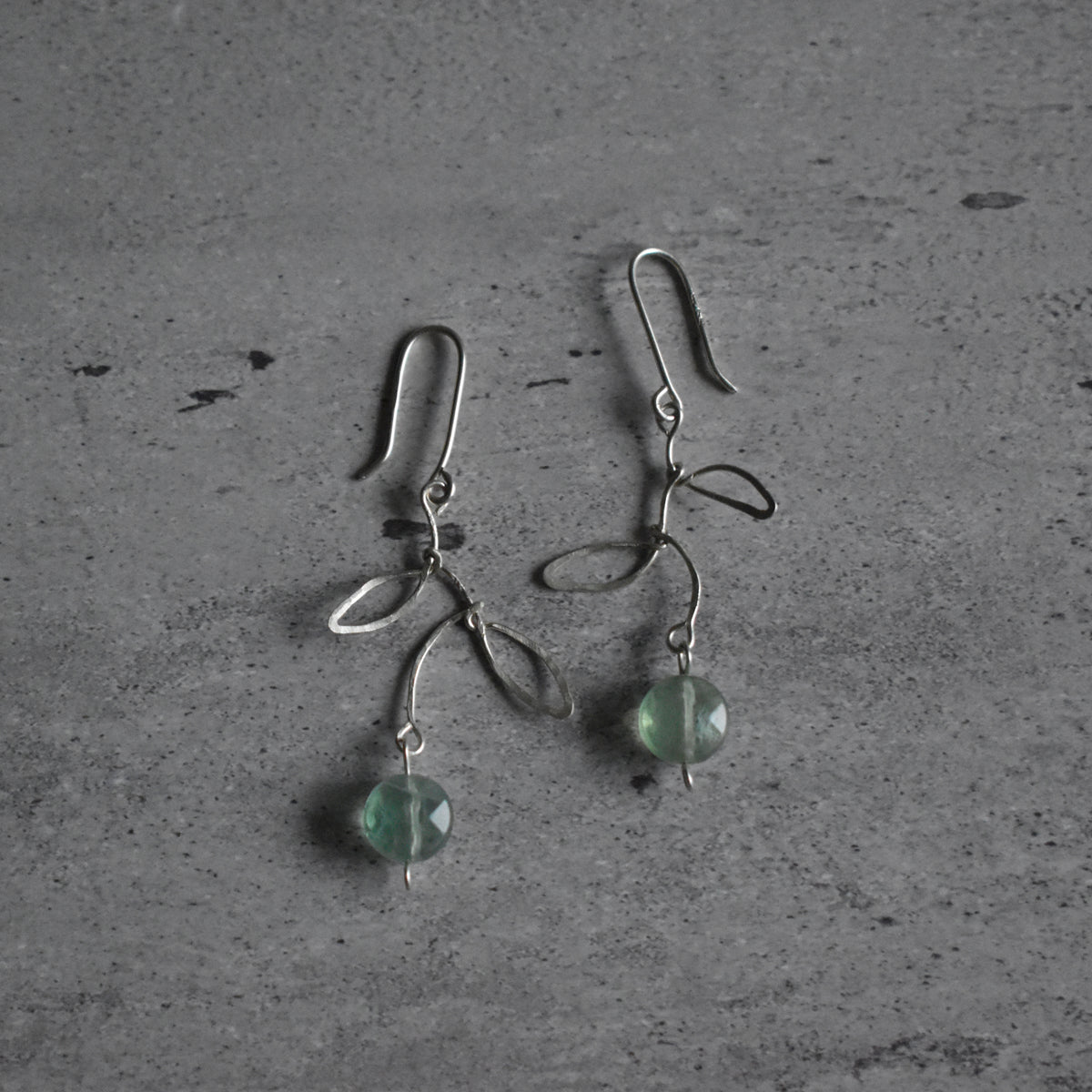 Fluorite Leaf Hammered Earrings