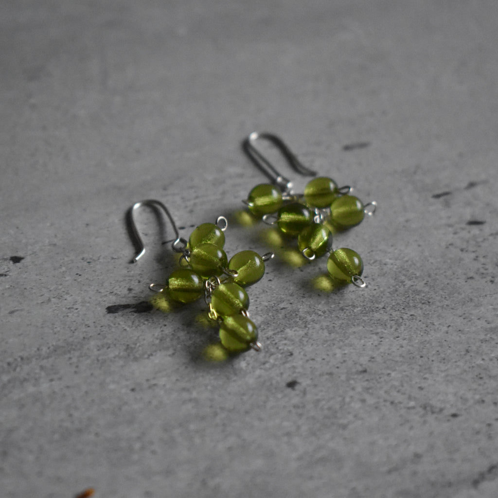Green Glass Grape Cluster Earrings