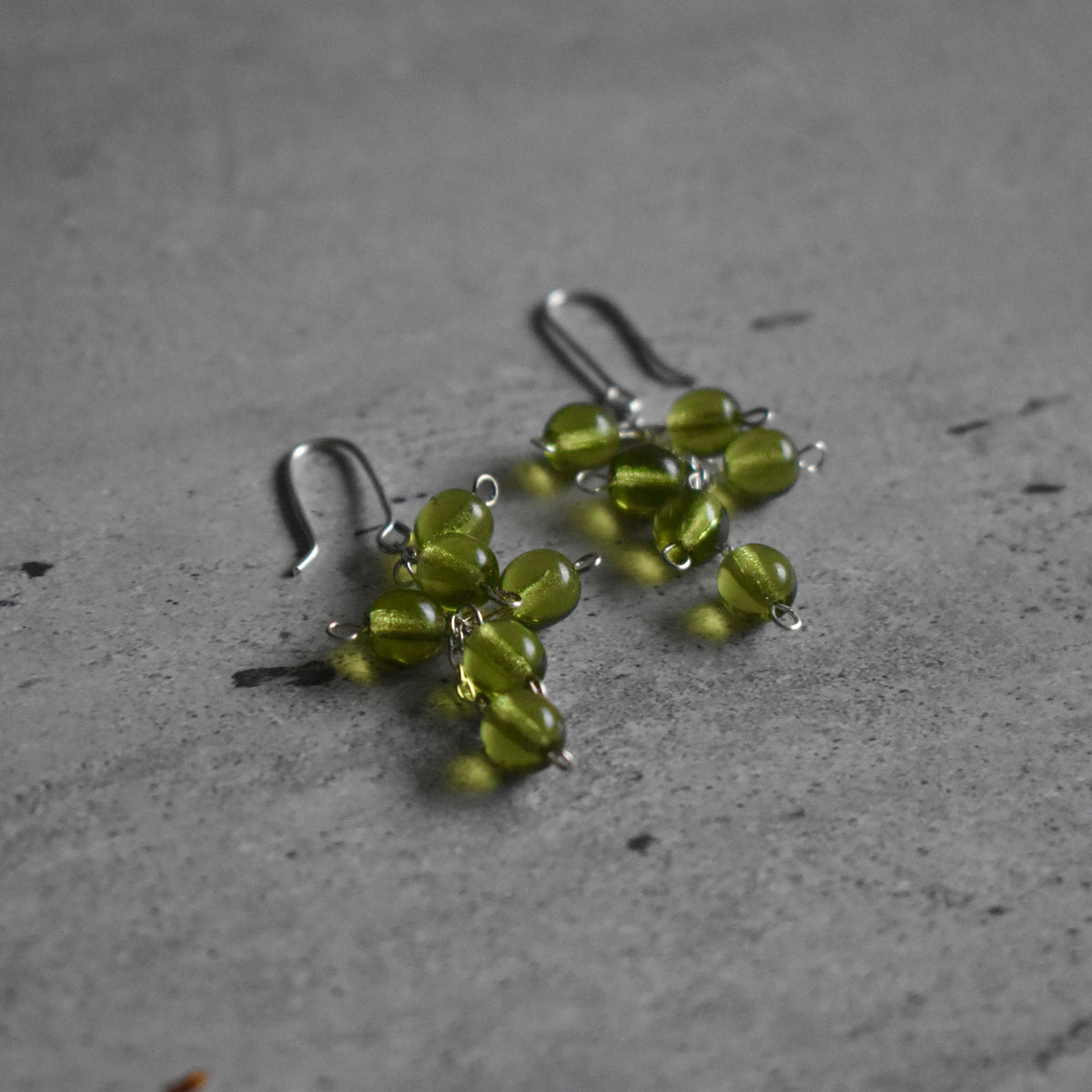 Green Glass Grape Cluster Earrings