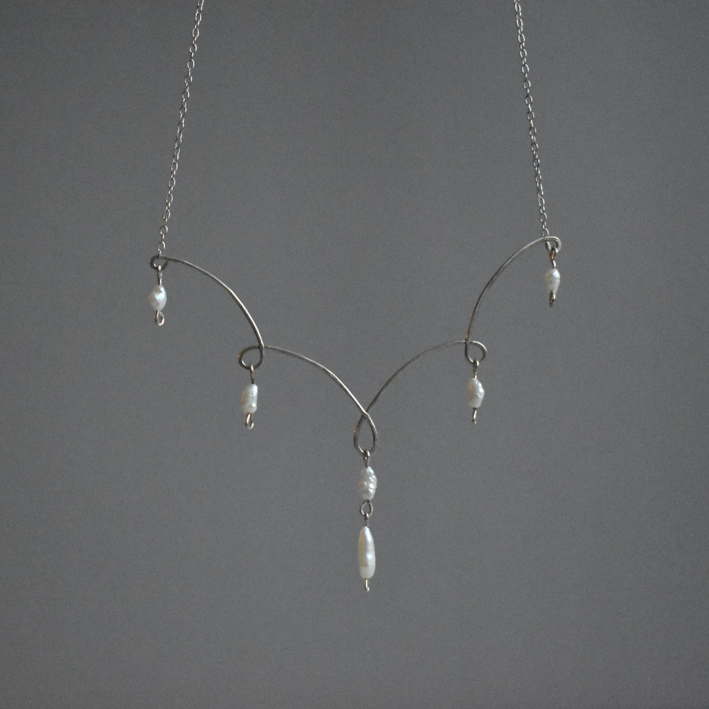 Small White Pearl Statement Sterling Silver Necklace