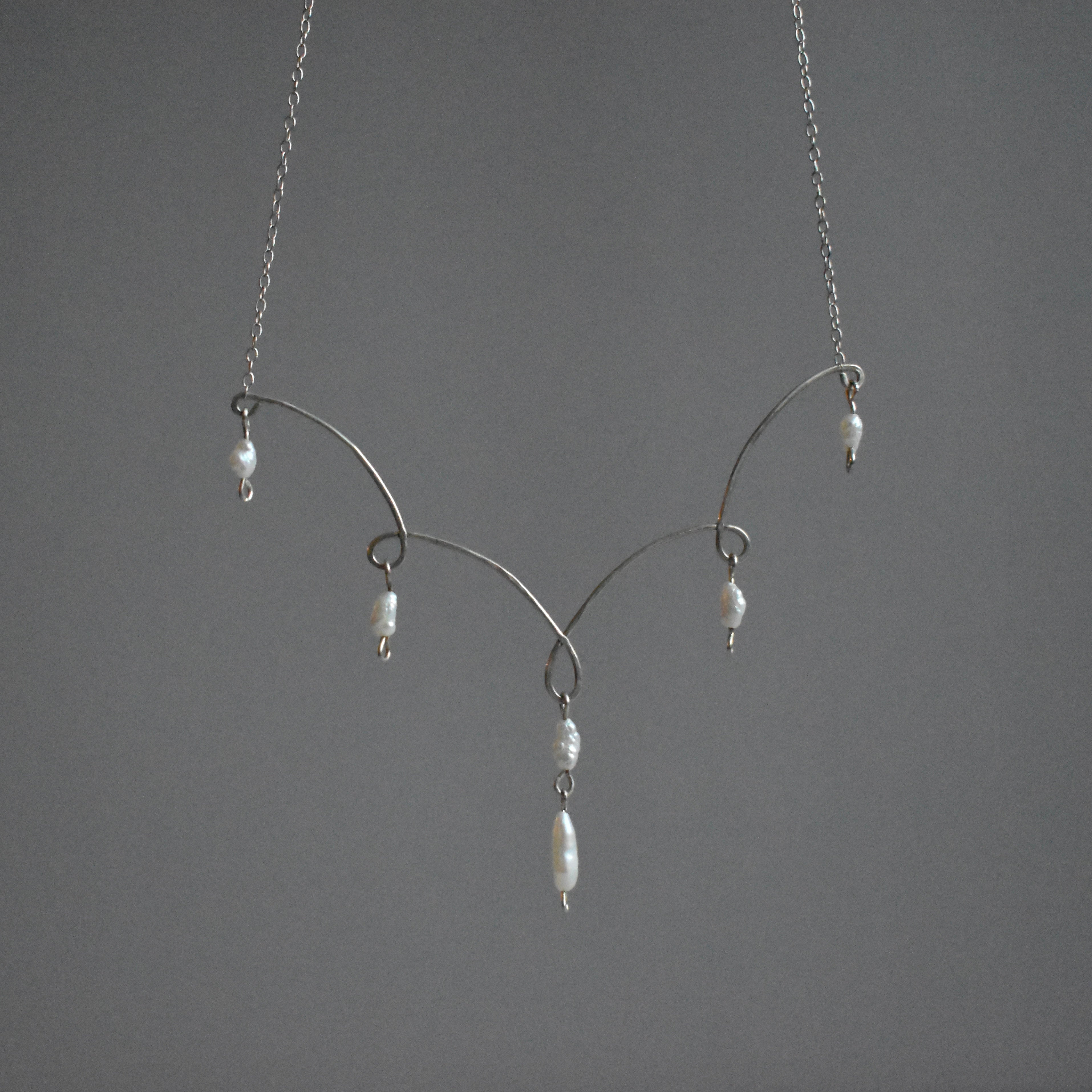 Small White Pearl Statement Sterling Silver Necklace