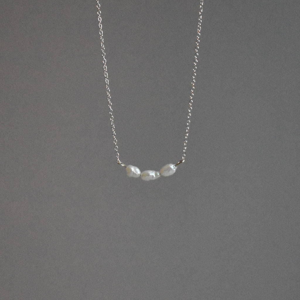 Small White Triple Crescent Sterling Silver Necklace