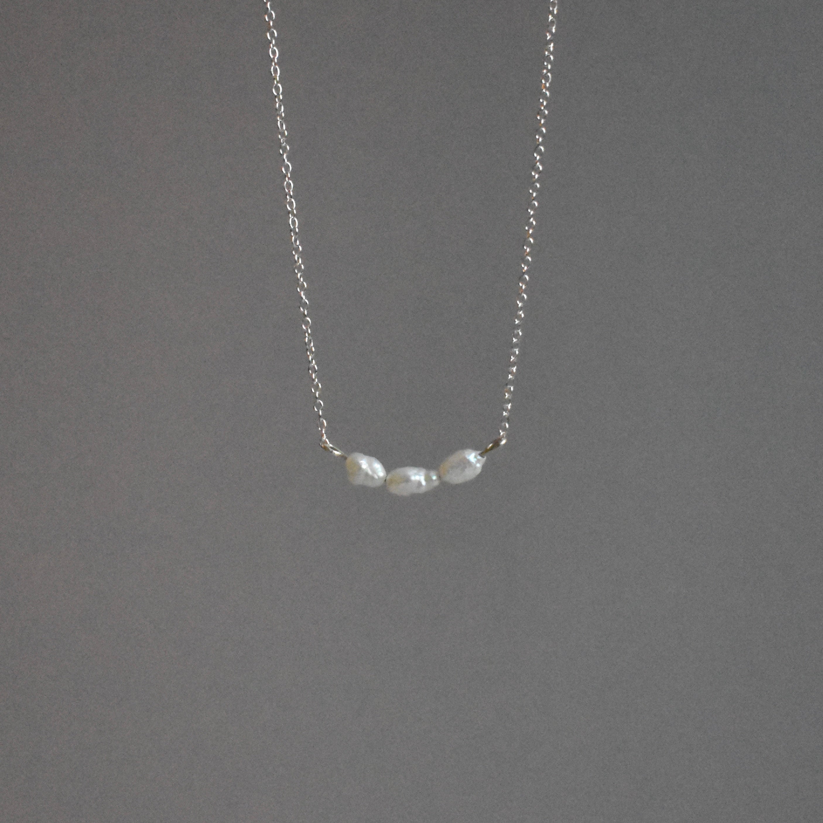 Small White Triple Crescent Sterling Silver Necklace