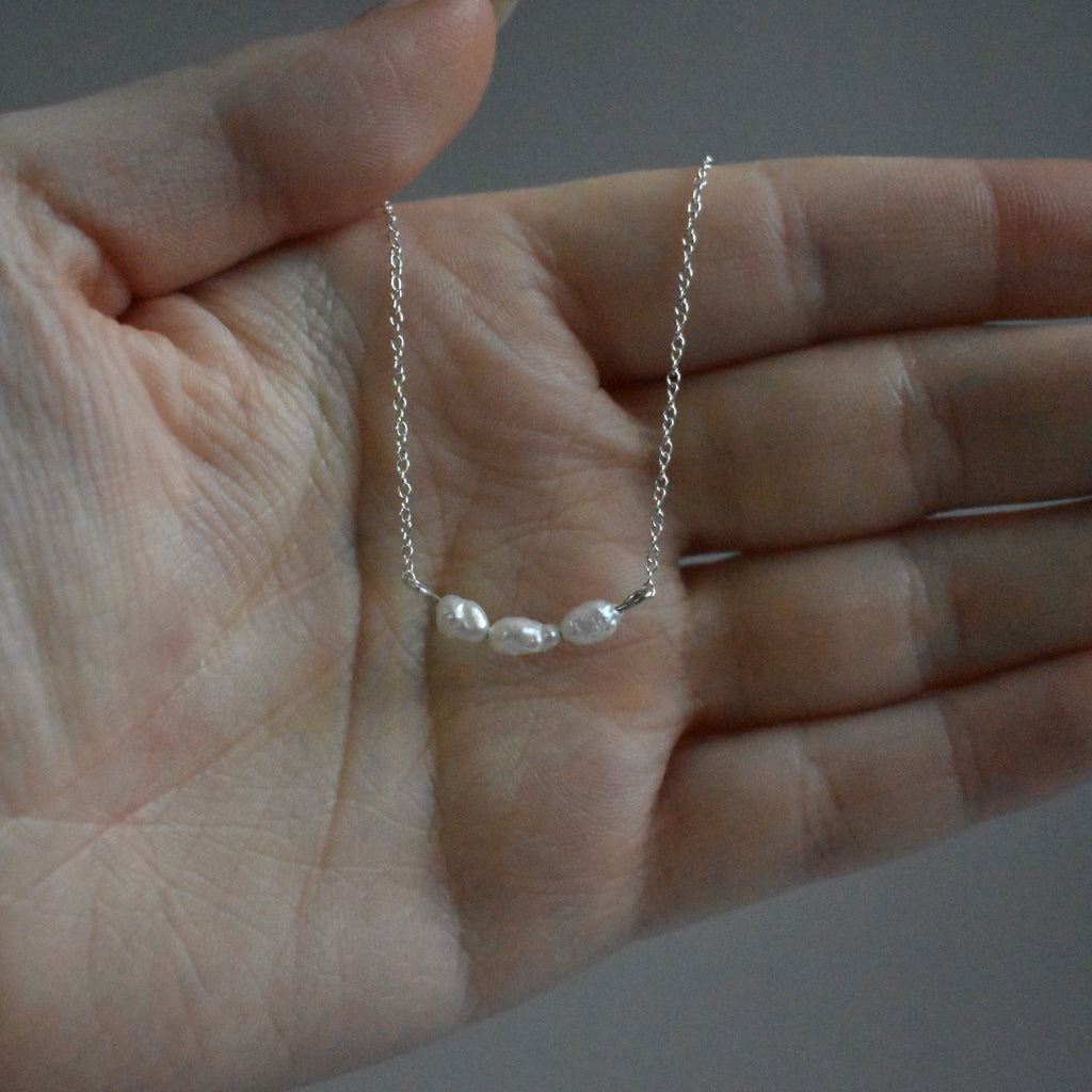 Small White Triple Crescent Sterling Silver Necklace
