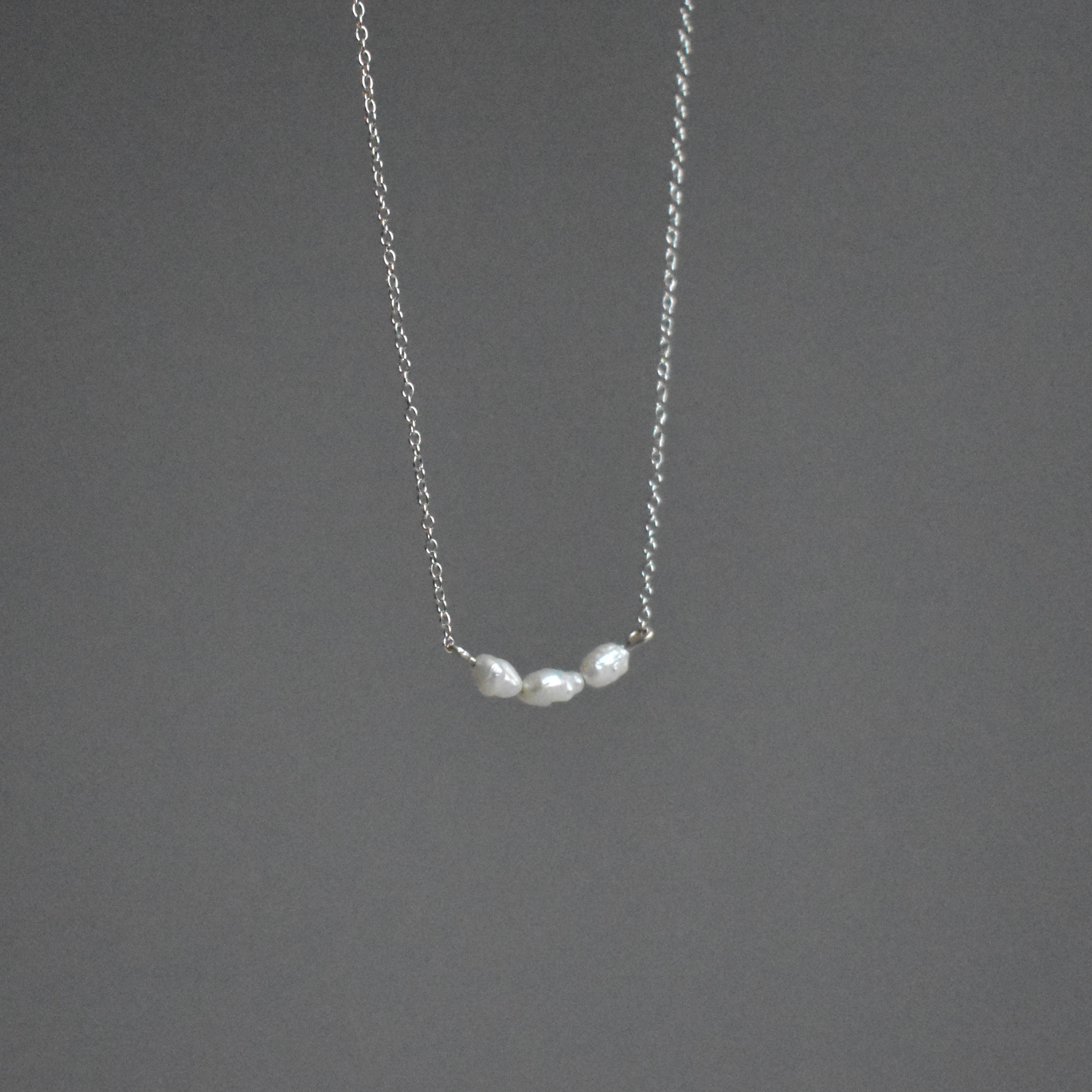 Small White Triple Crescent Sterling Silver Necklace