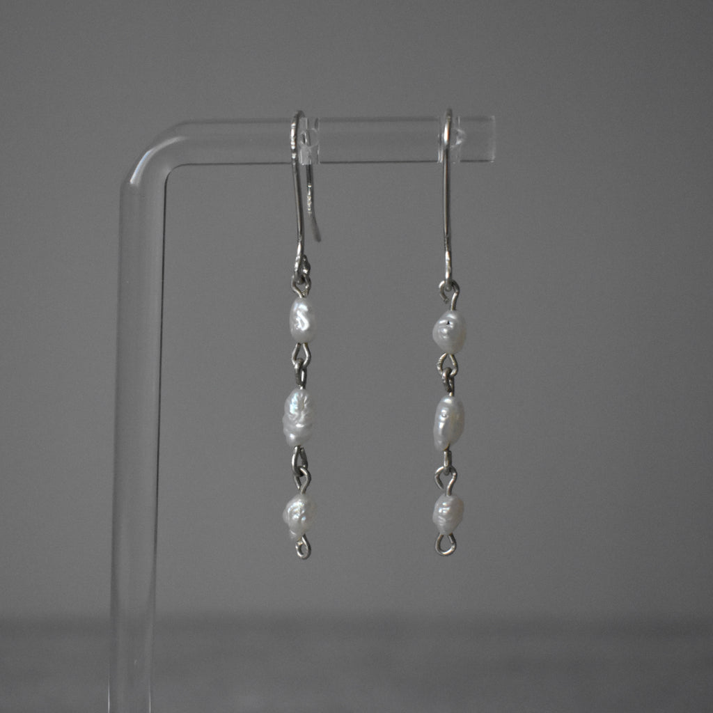 Small White Pearl Sterling Silver Necklace, Earrings, and Bracelet Set