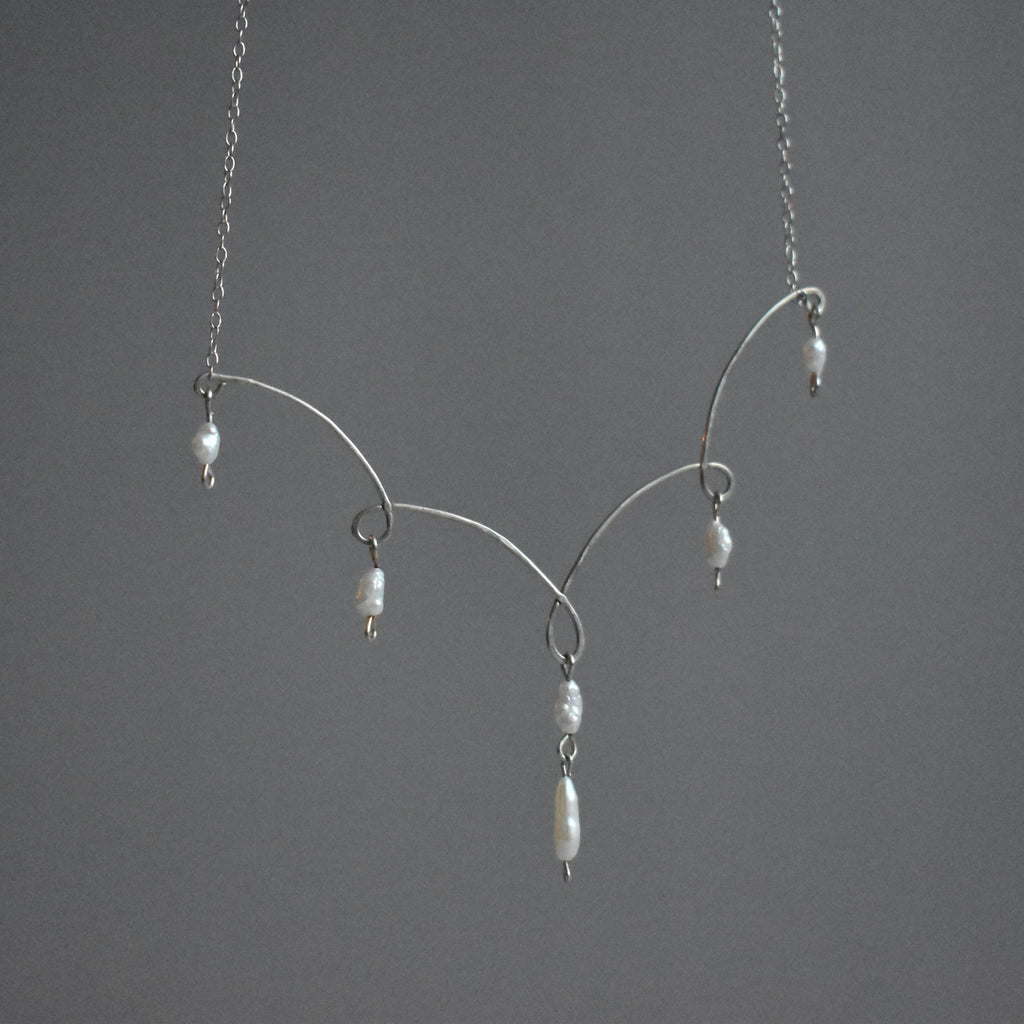 Small White Pearl Statement Sterling Silver Necklace