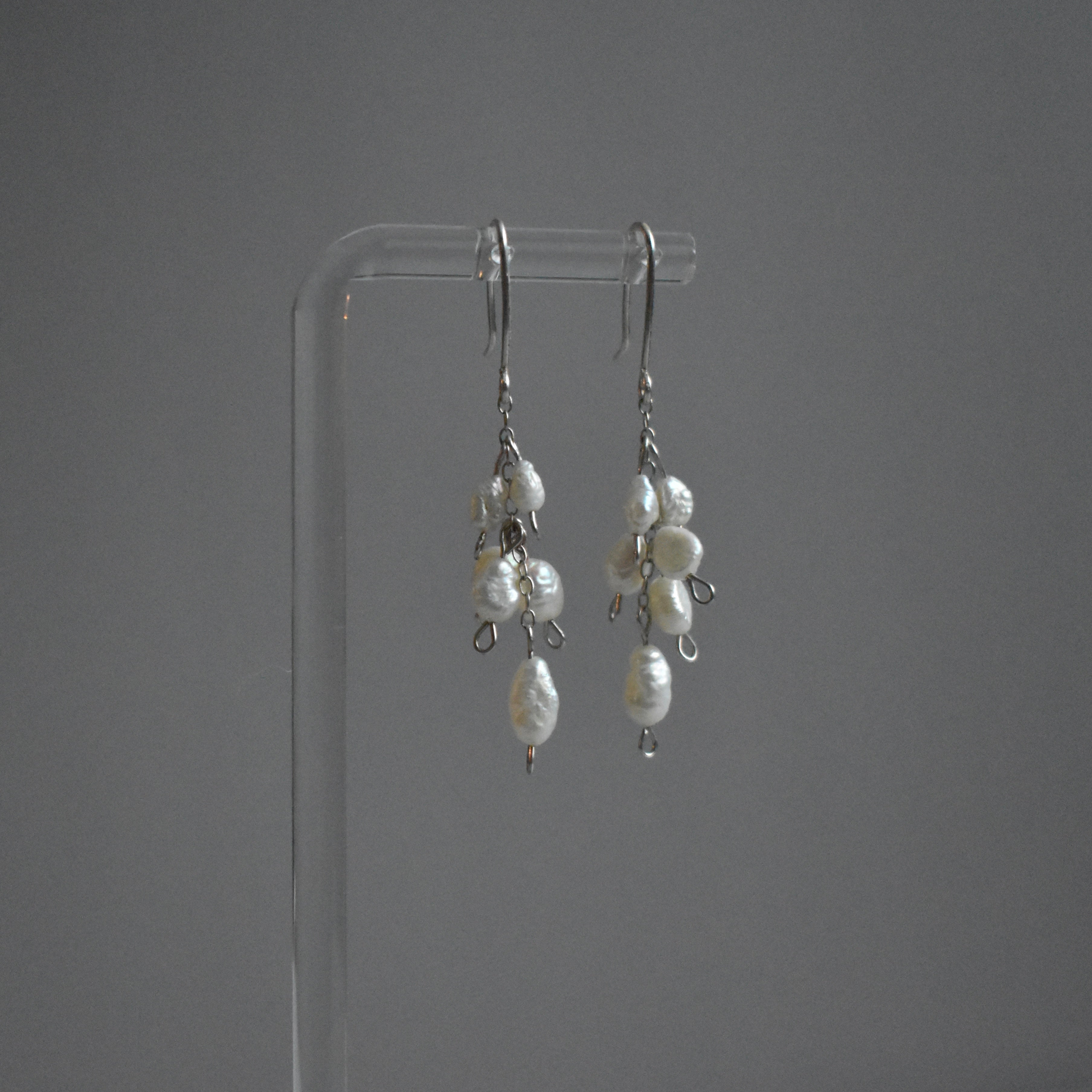Small White Pearl Cluster Sterling Silver Earrings
