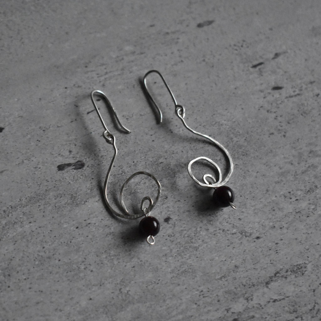 Garnet Spiral Hammered Earrings
