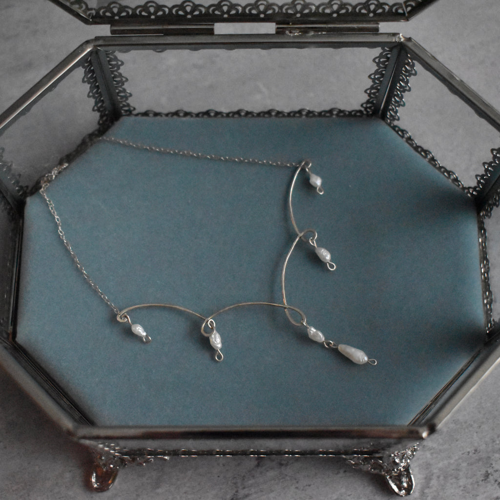 Small White Pearl Statement Sterling Silver Necklace