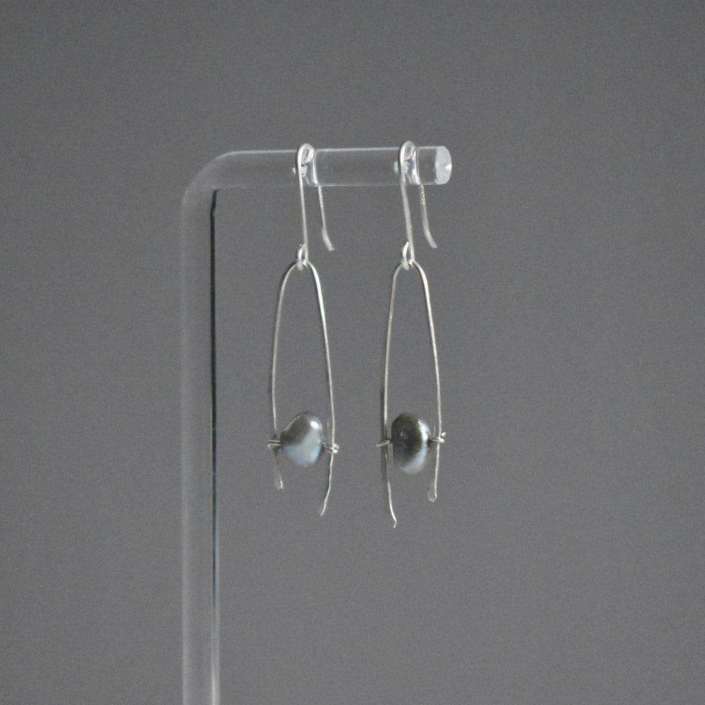 Light Blue Pearl Hammered Earrings