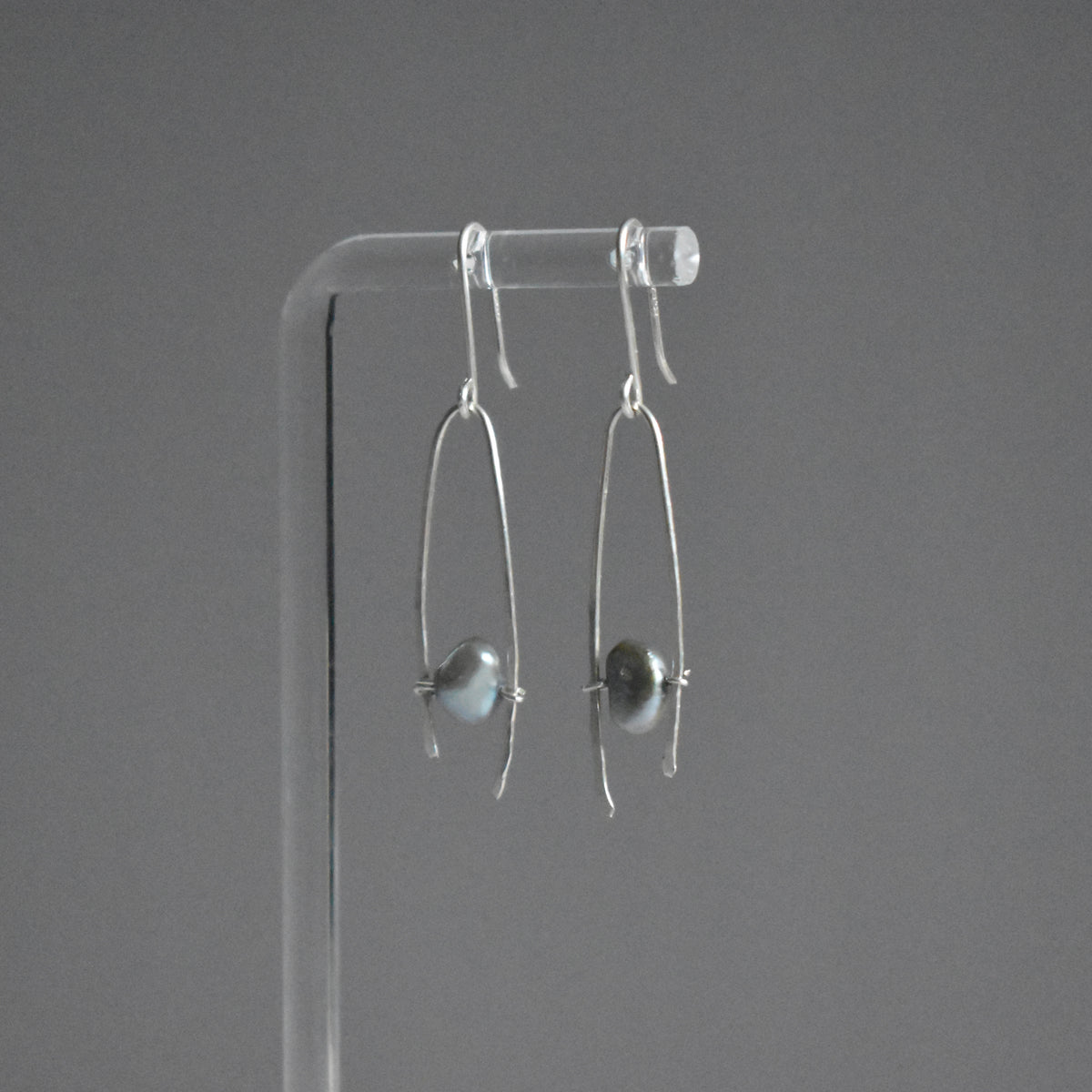 Light Blue Pearl Hammered Earrings