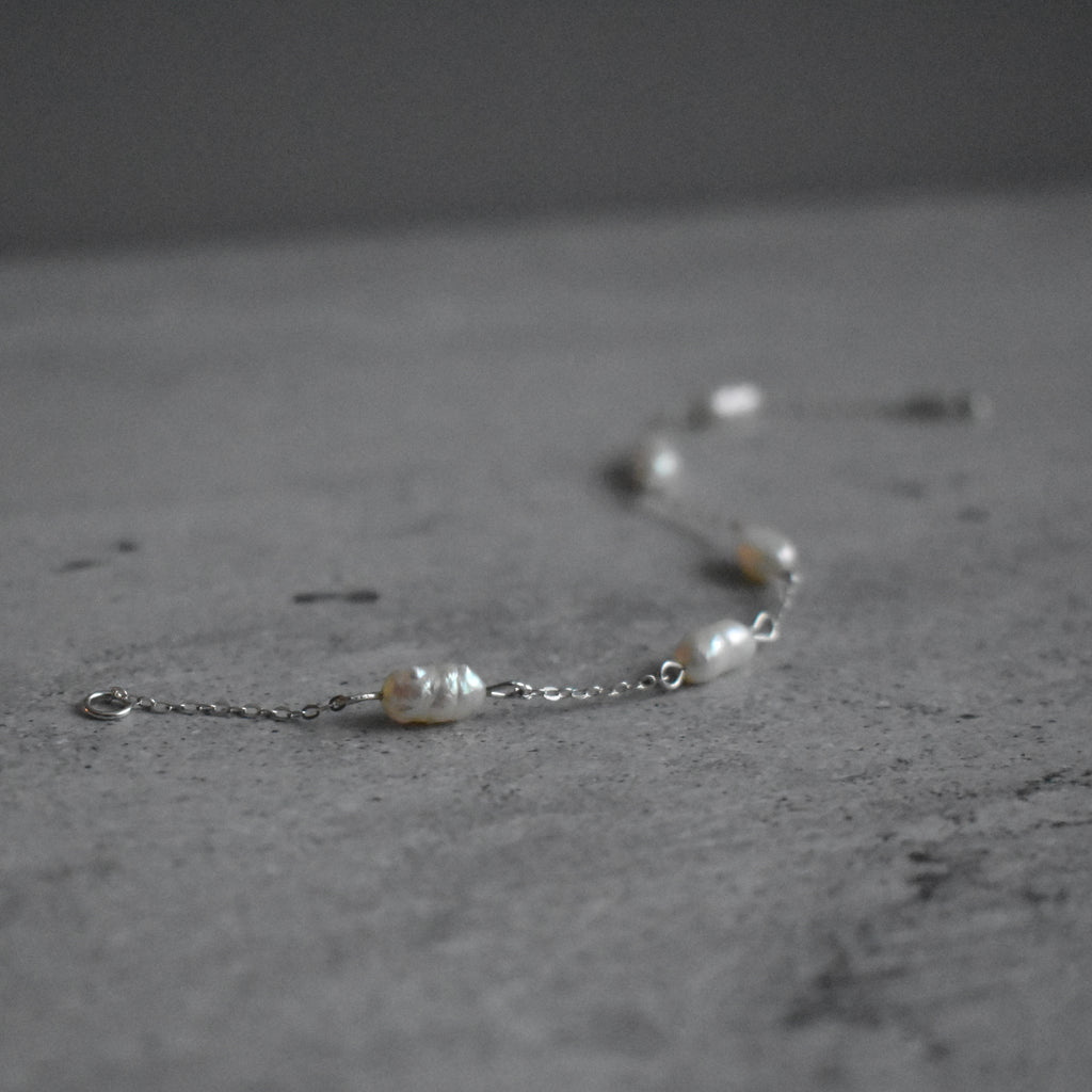 Small White Pearl Chain Bracelet Sterling Silver