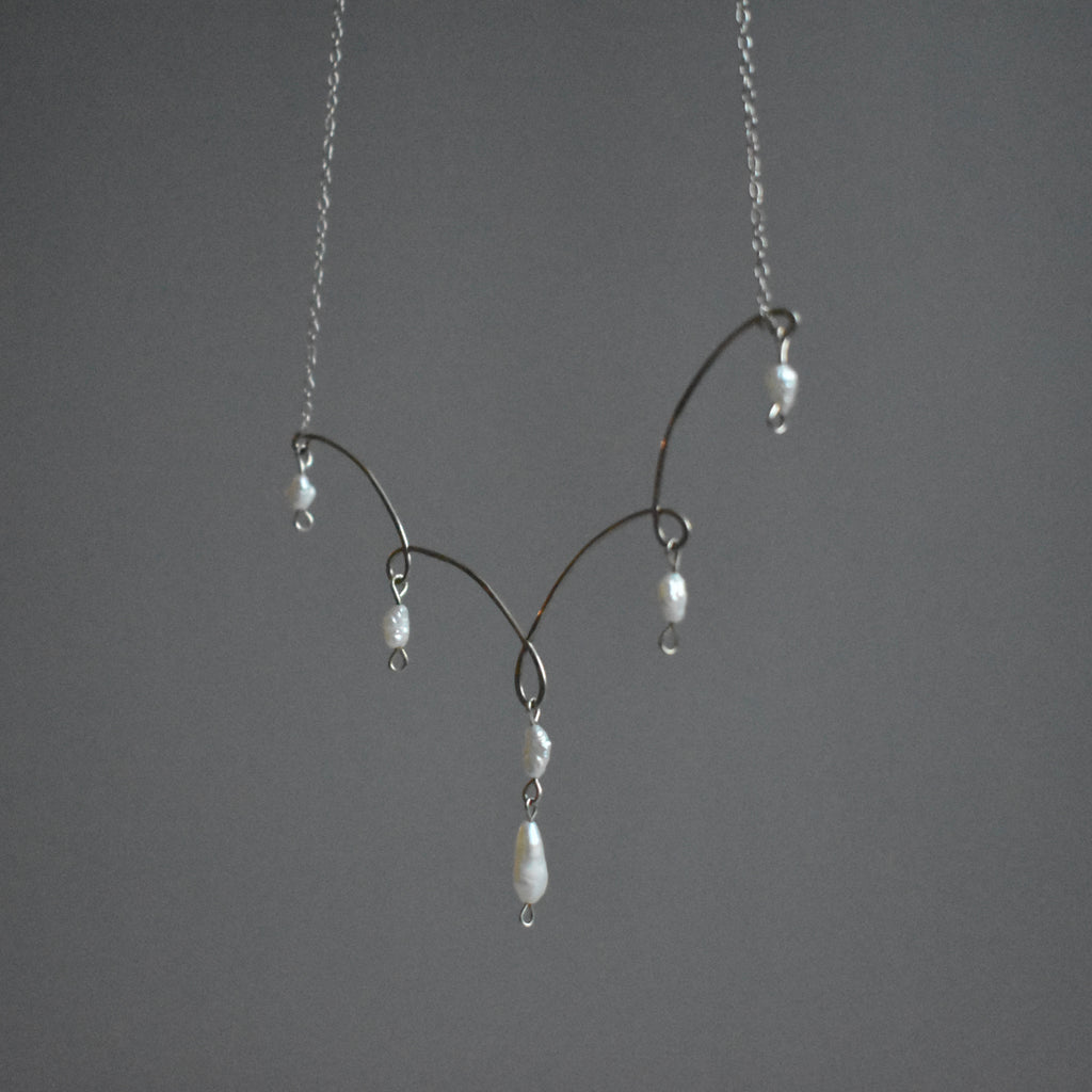 Small White Pearl Statement Sterling Silver Necklace