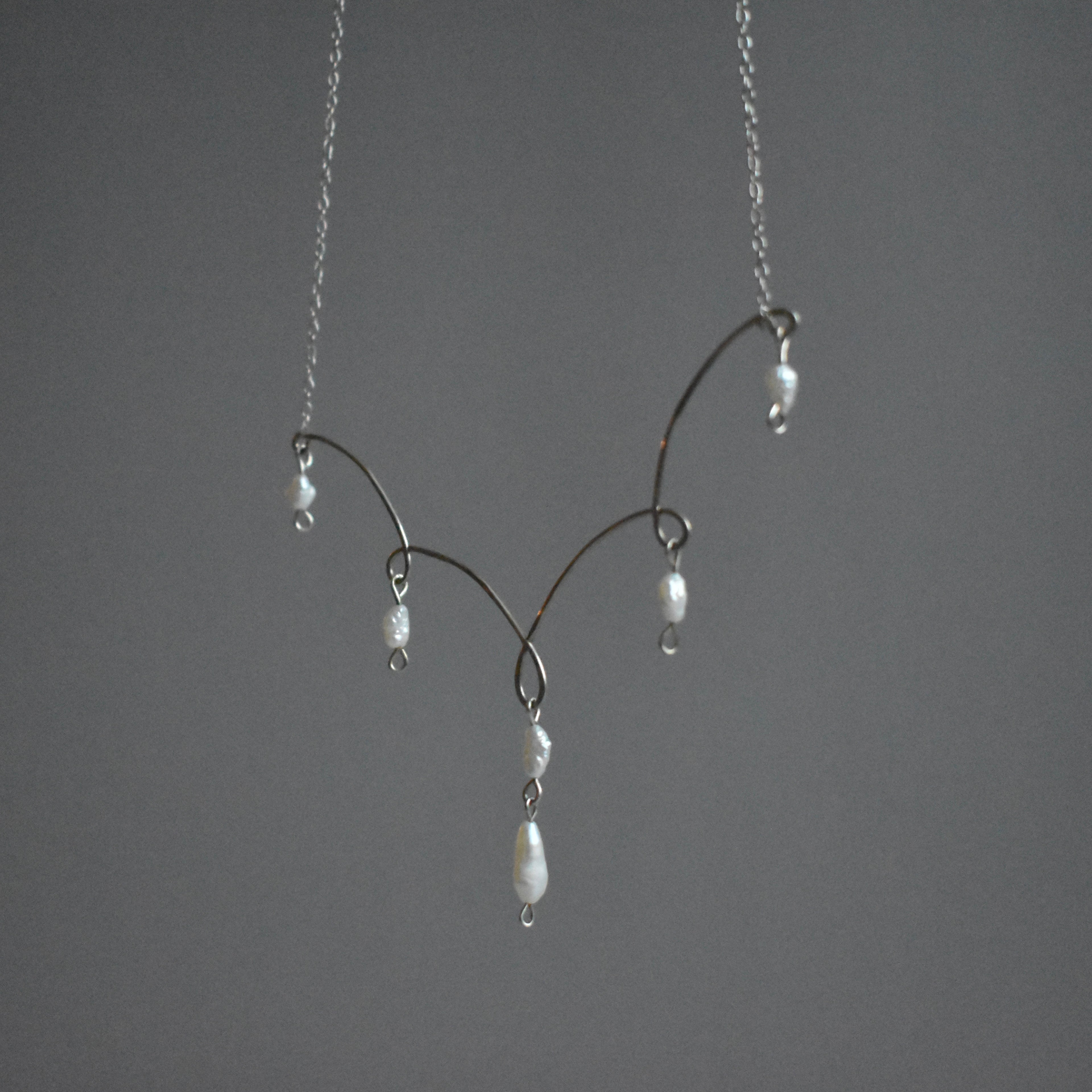 Small White Pearl Statement Sterling Silver Necklace