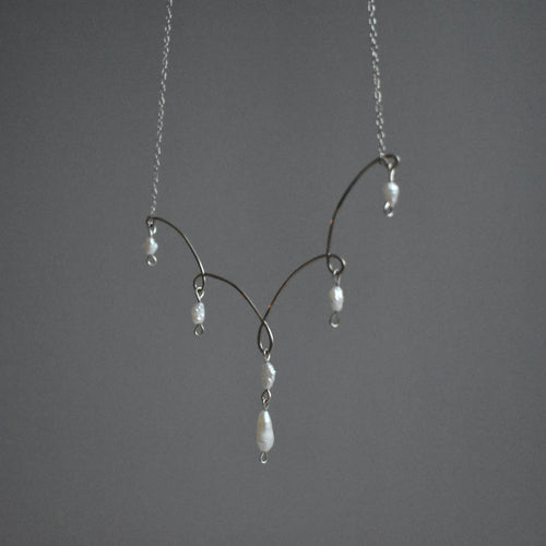 Small White Pearl Statement Sterling Silver Necklace