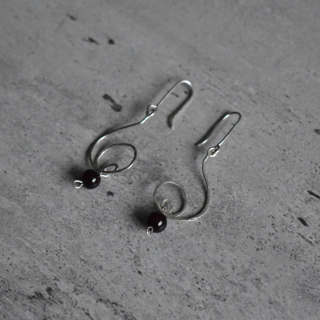 Garnet Spiral Hammered Earrings
