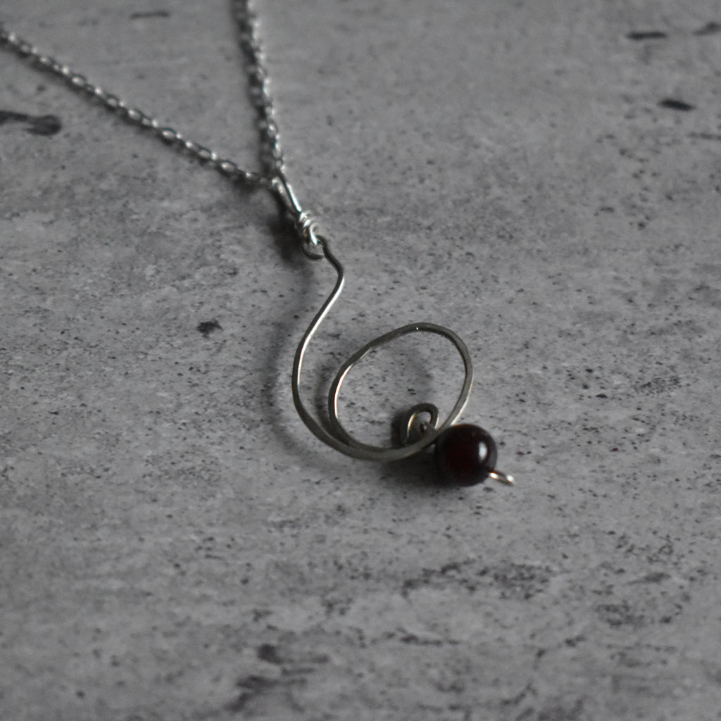 Garnet Spiral Hammered Pendant