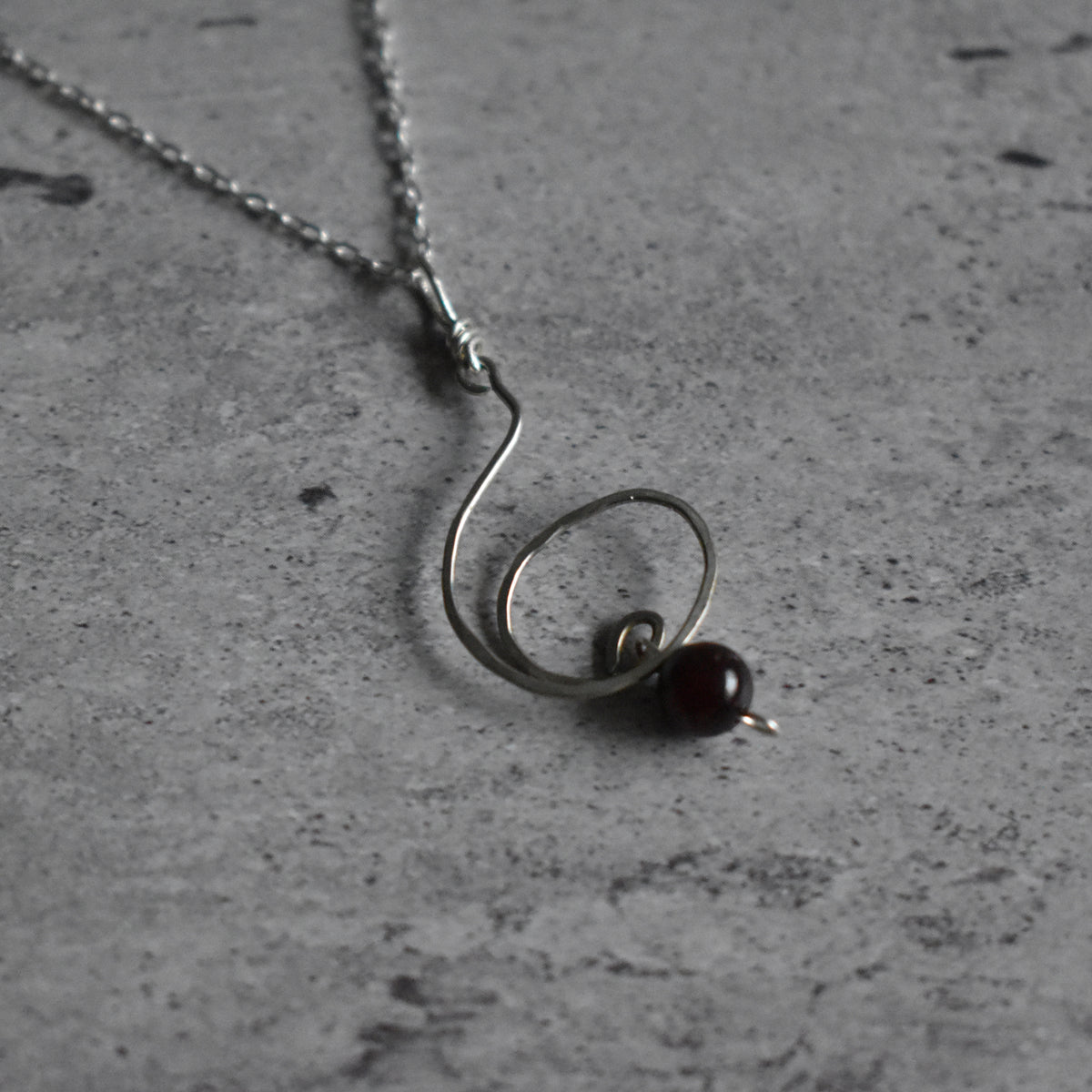 Garnet Spiral Hammered Pendant