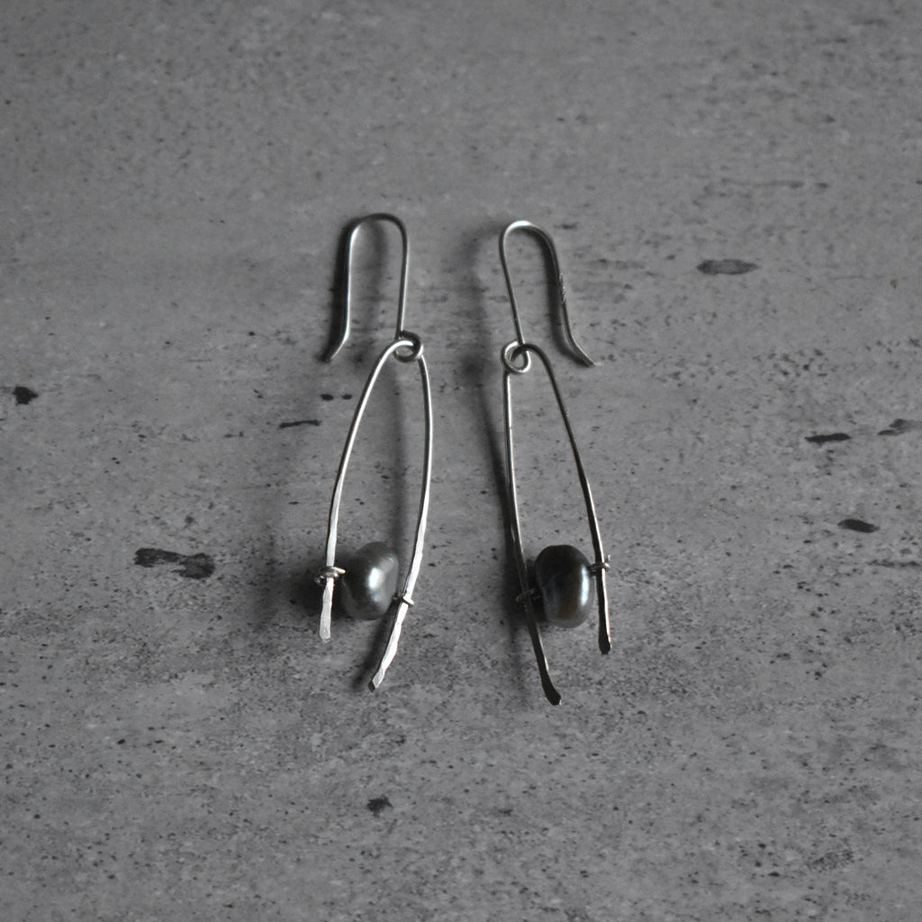 Light Blue Pearl Hammered Earrings