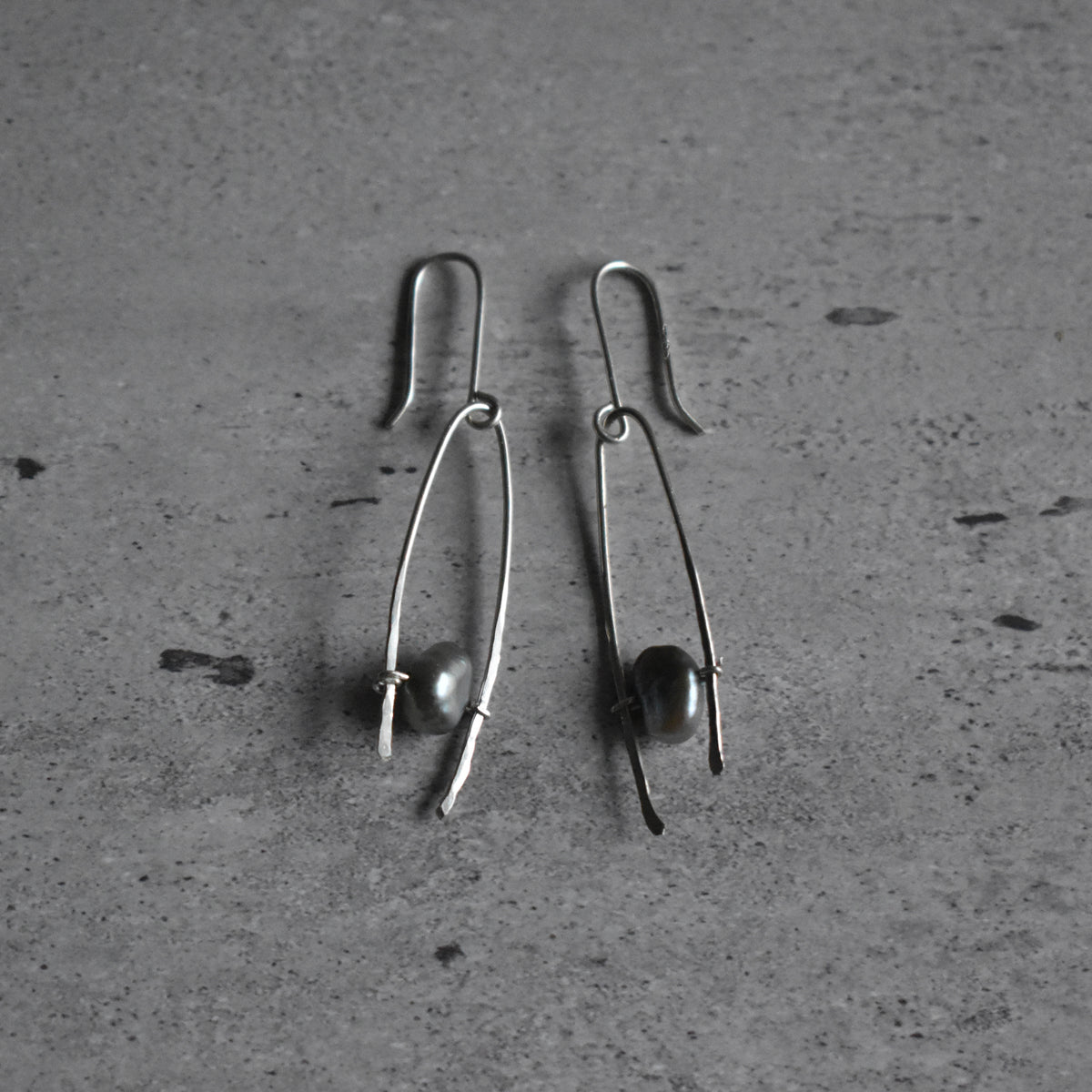 Light Blue Pearl Hammered Earrings