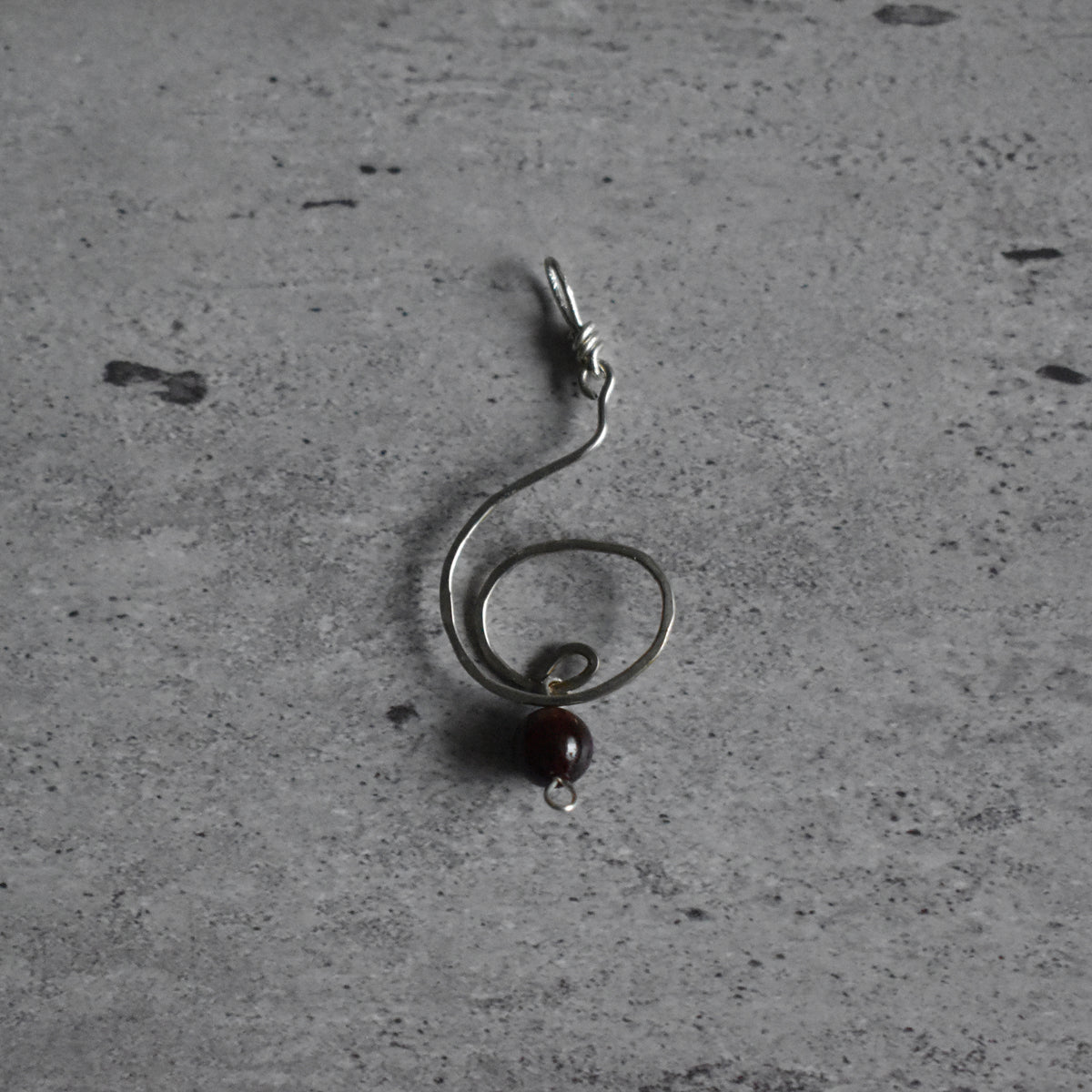 Garnet Spiral Hammered Pendant