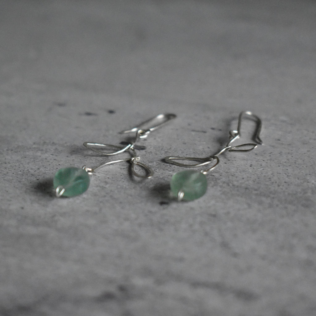 Fluorite Leaf Hammered Earrings