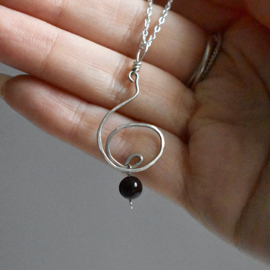 Garnet Spiral Hammered Pendant