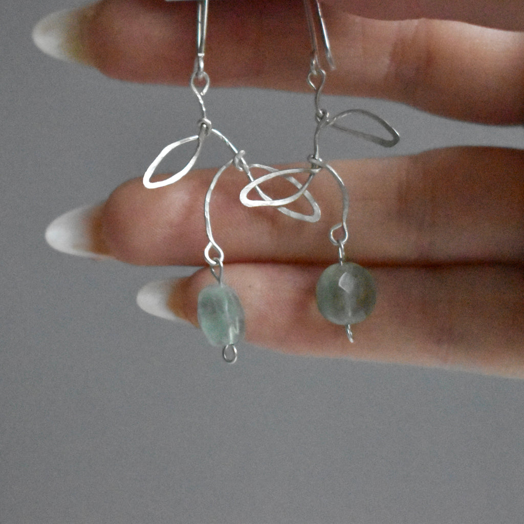 Fluorite Leaf Hammered Earrings