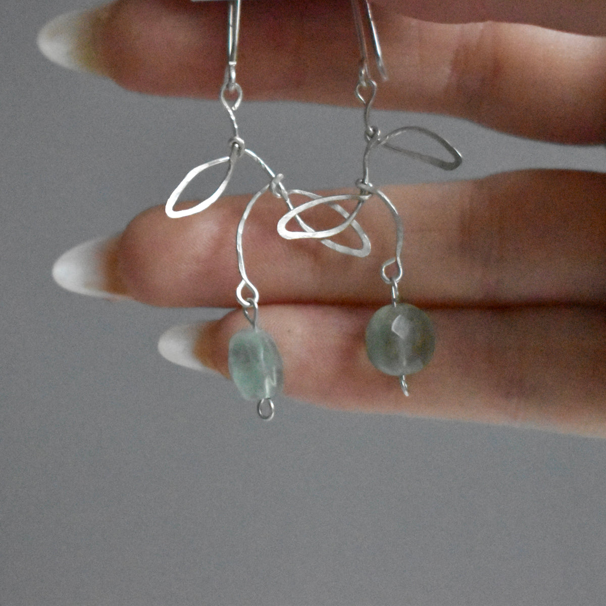 Fluorite Leaf Hammered Earrings