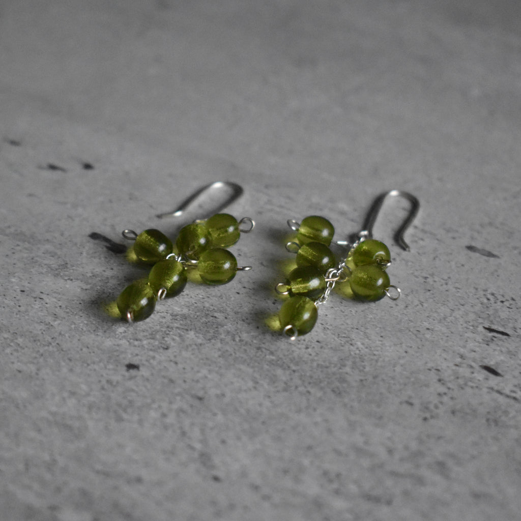 Green Glass Grape Cluster Earrings