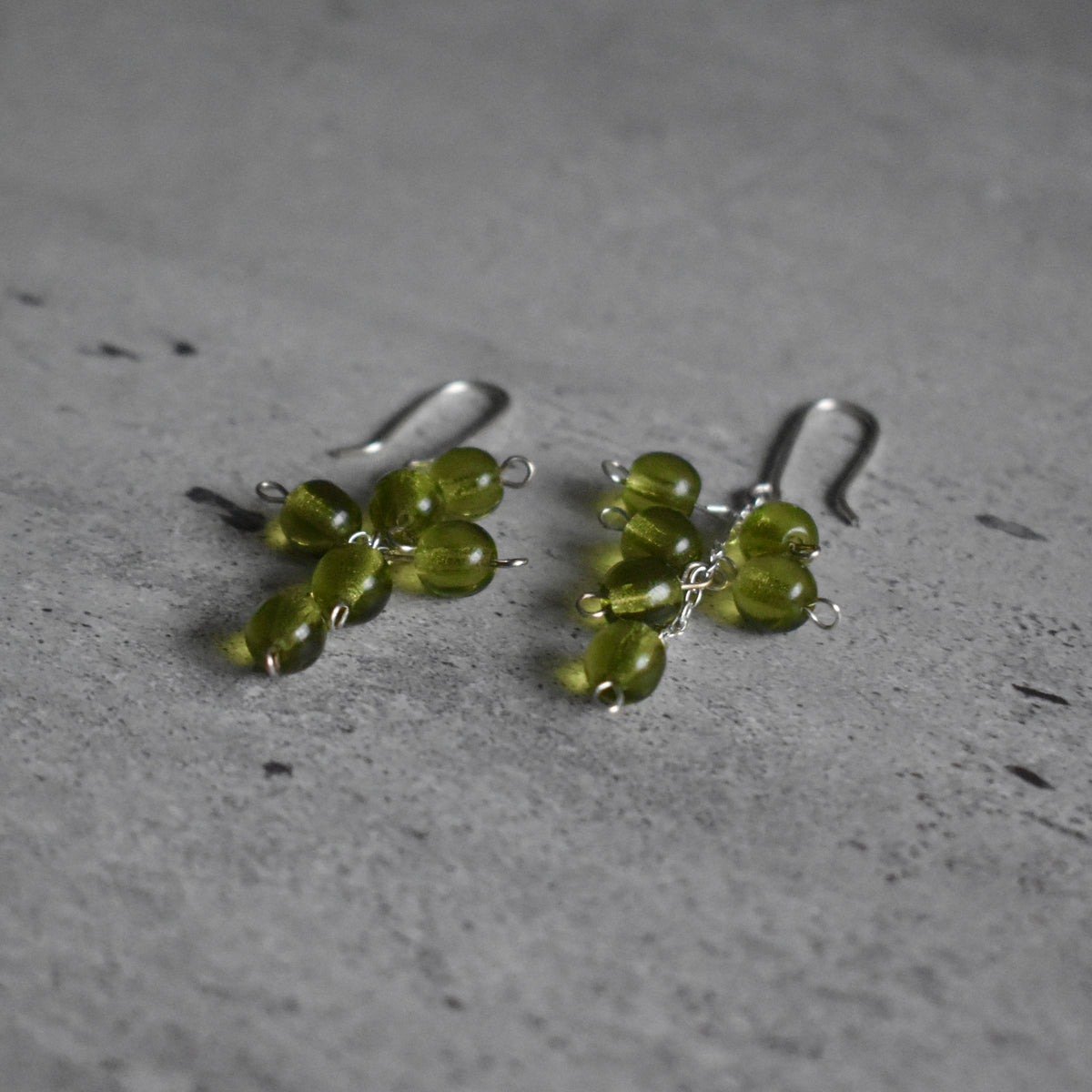 Green Glass Grape Cluster Earrings