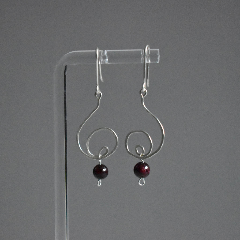 Garnet Spiral Hammered Earrings