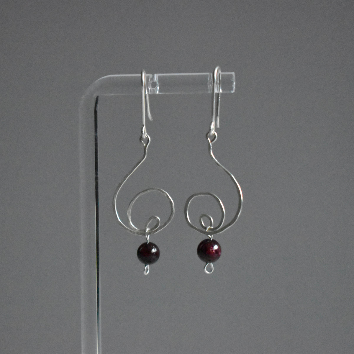 Garnet Spiral Hammered Earrings