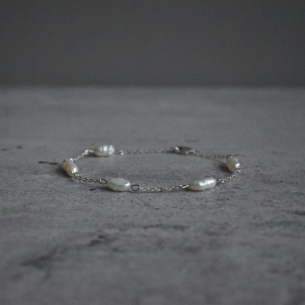 Small White Pearl Chain Bracelet Sterling Silver