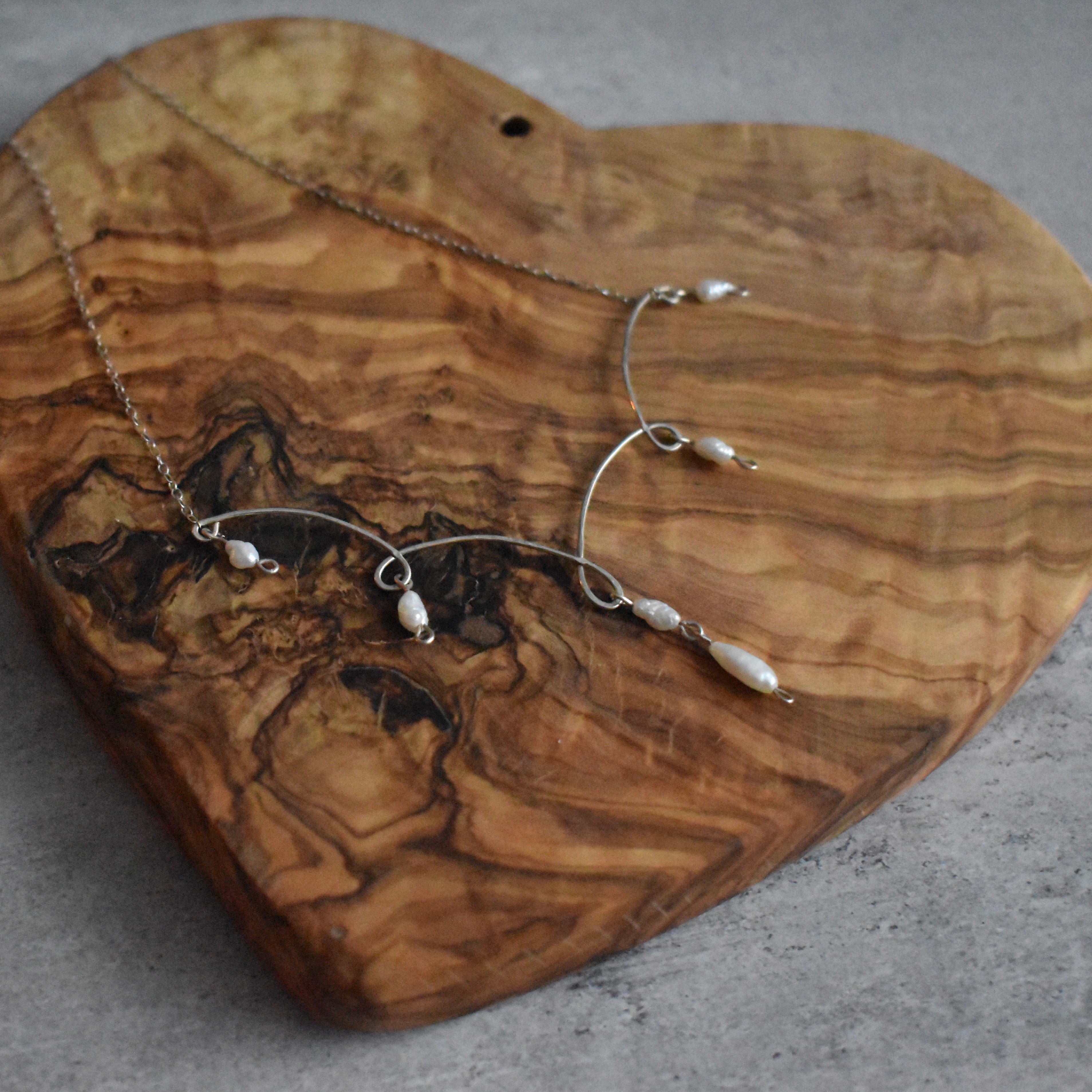 Small White Pearl Statement Sterling Silver Necklace