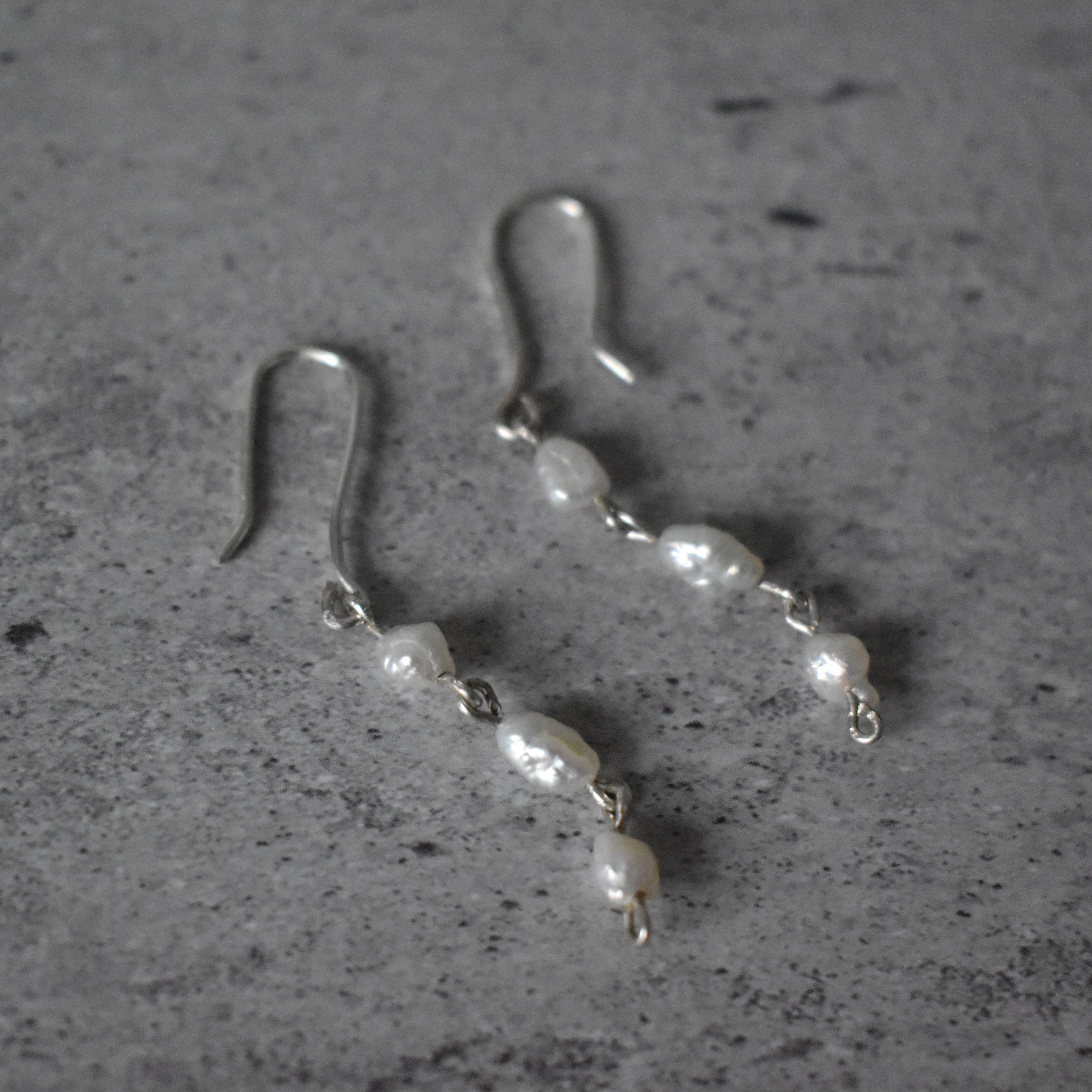 Small White Pearl Triple Dangle Earrings Sterling Silver