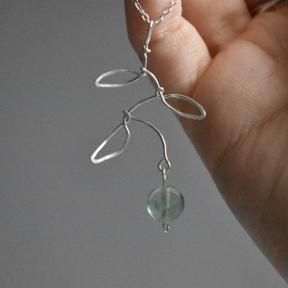 Fluorite Leaf Hammered Pendant