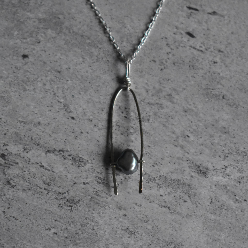 Light Blue Pearl Hammered Pendant