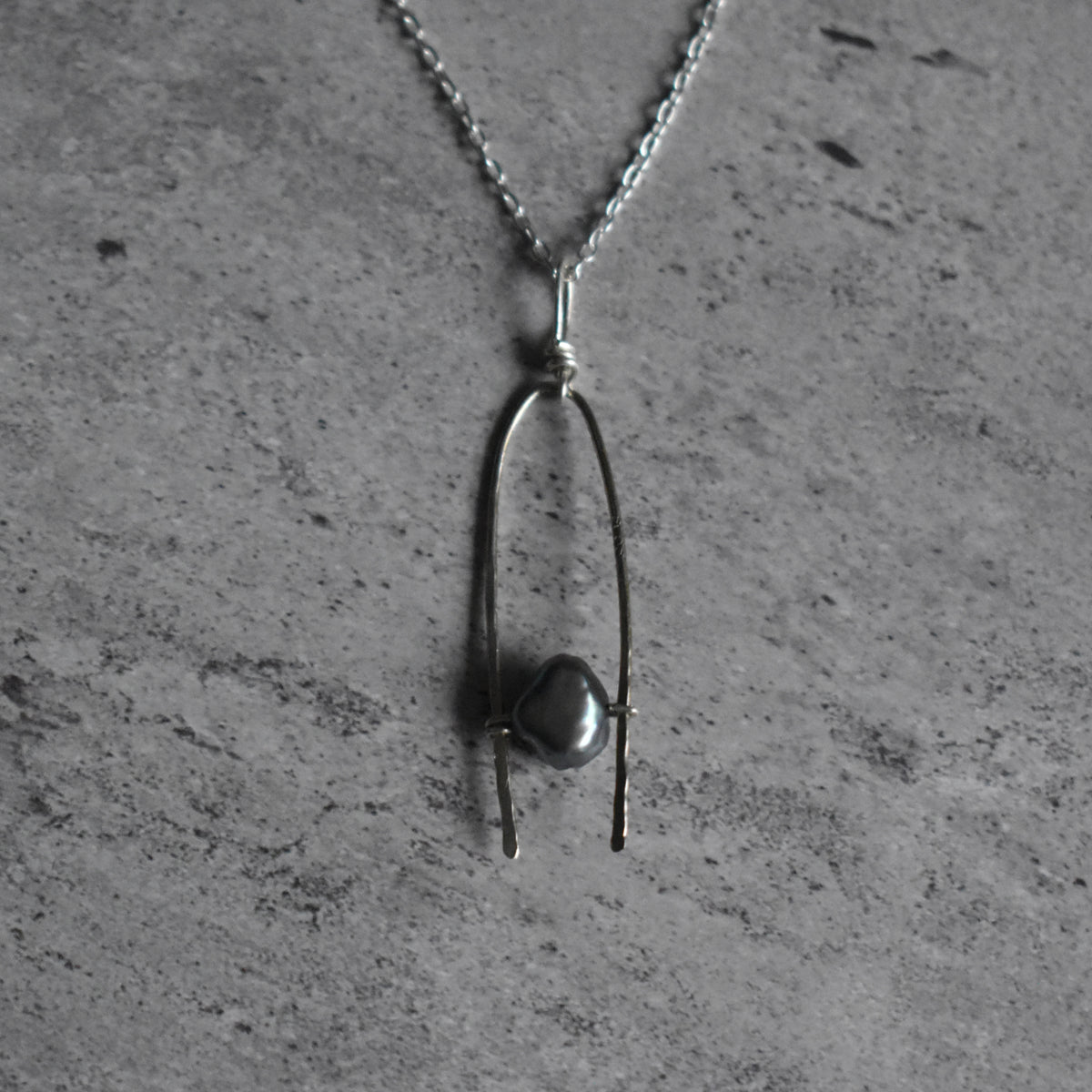 Light Blue Pearl Hammered Pendant
