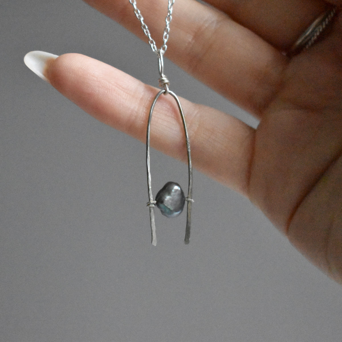 Light Blue Pearl Hammered Pendant