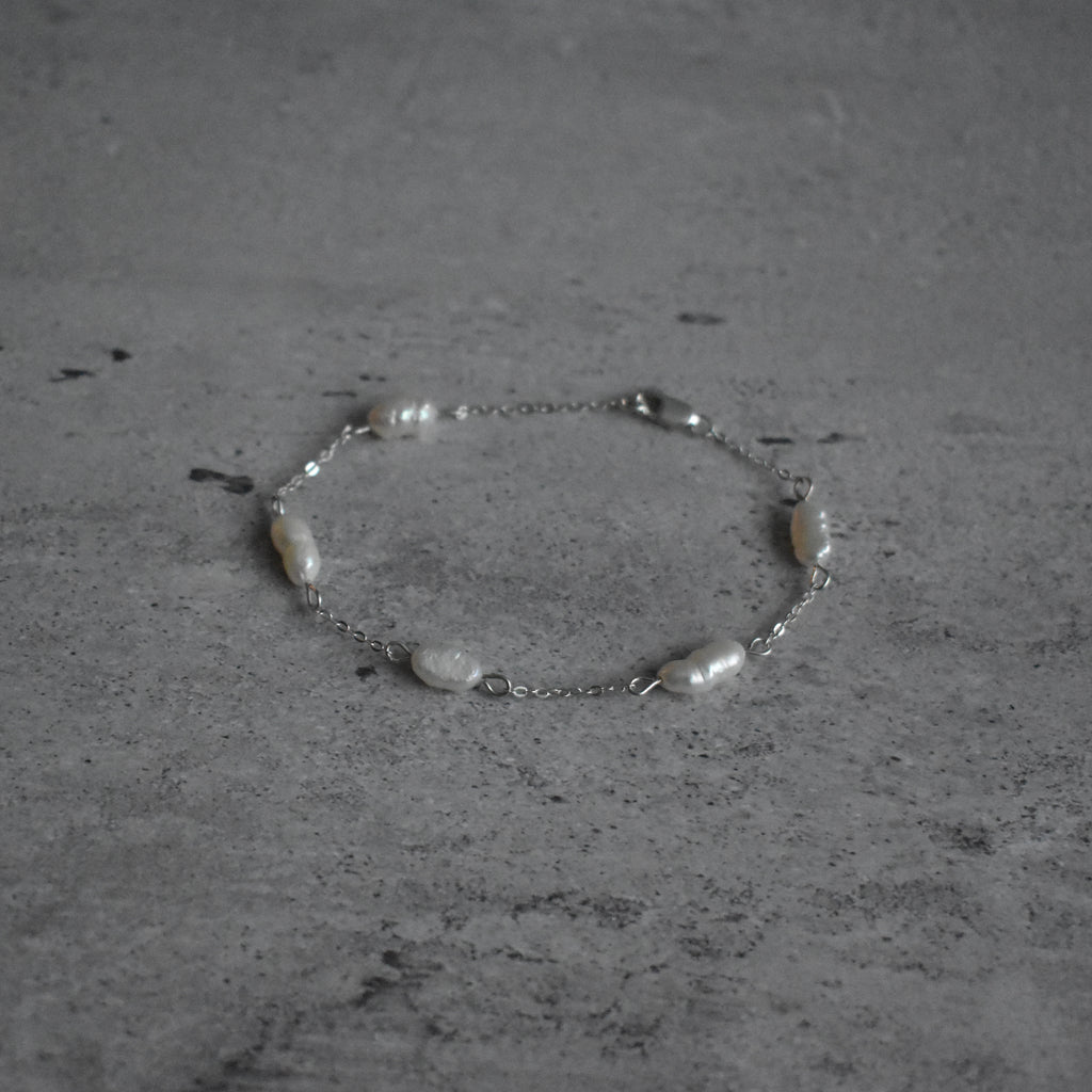 Small White Pearl Sterling Silver Necklace, Earrings, and Bracelet Set