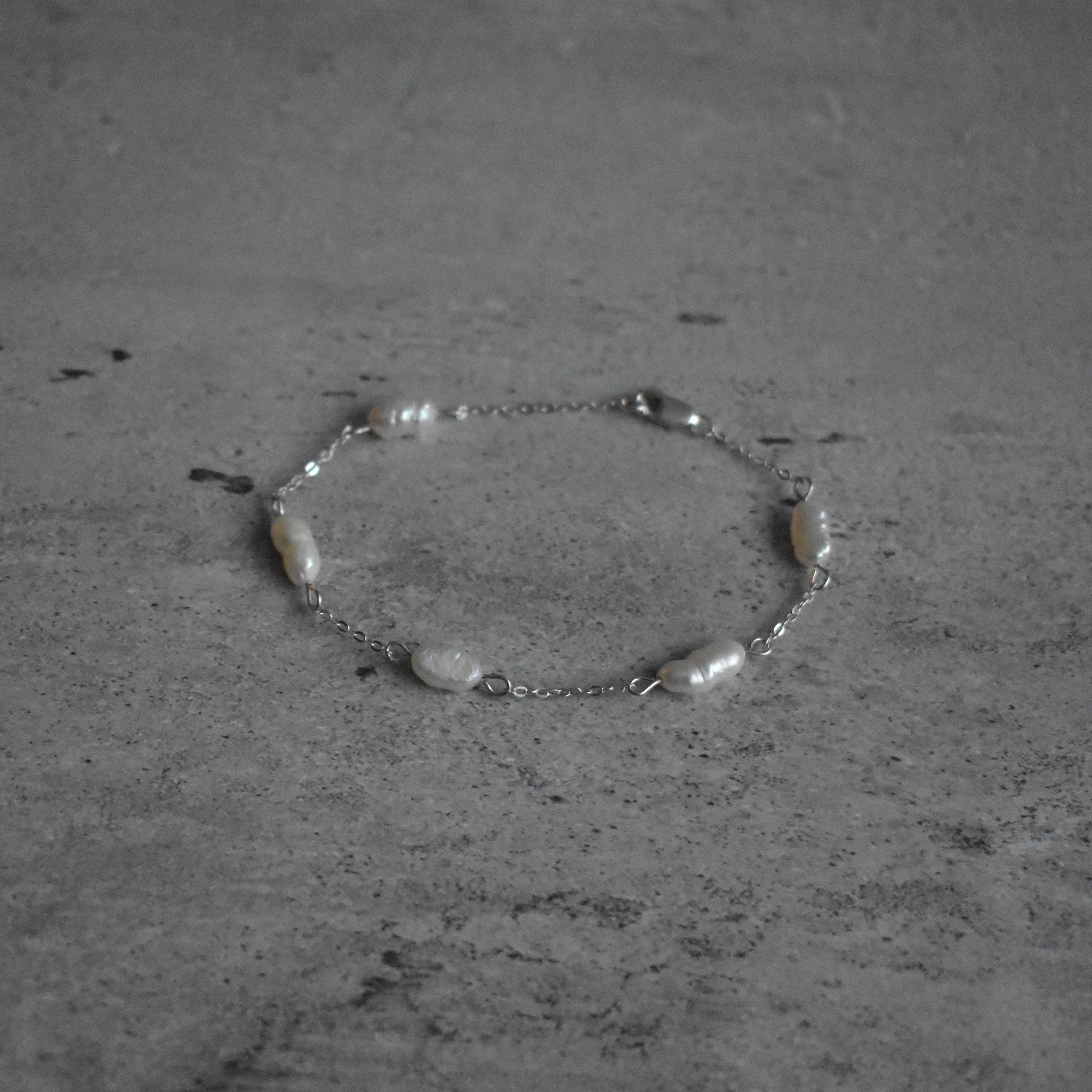 Small White Pearl Chain Bracelet Sterling Silver