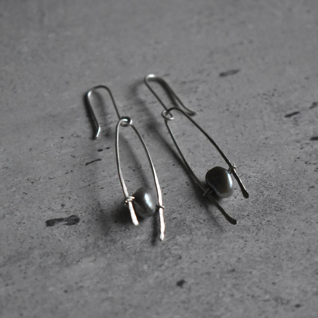 Light Blue Pearl Hammered Earrings
