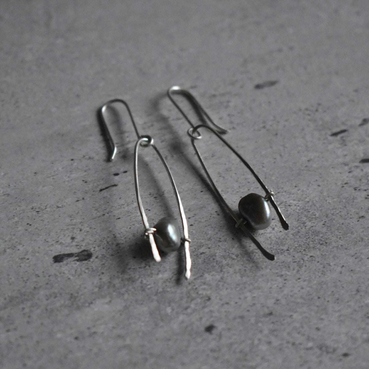 Light Blue Pearl Hammered Earrings