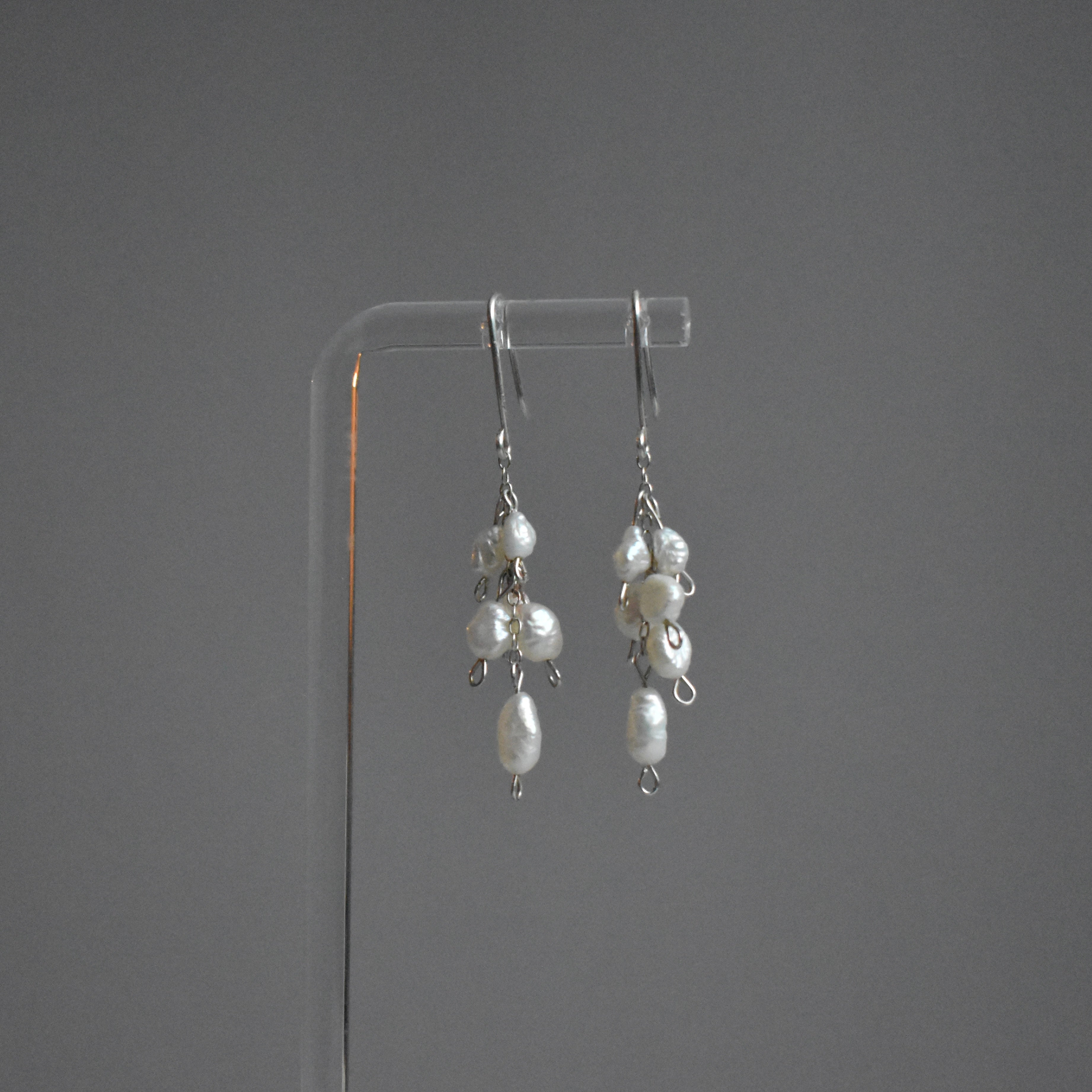 Small White Pearl Cluster Sterling Silver Earrings