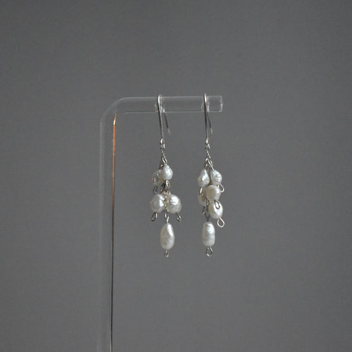 Small White Pearl Cluster Sterling Silver Earrings