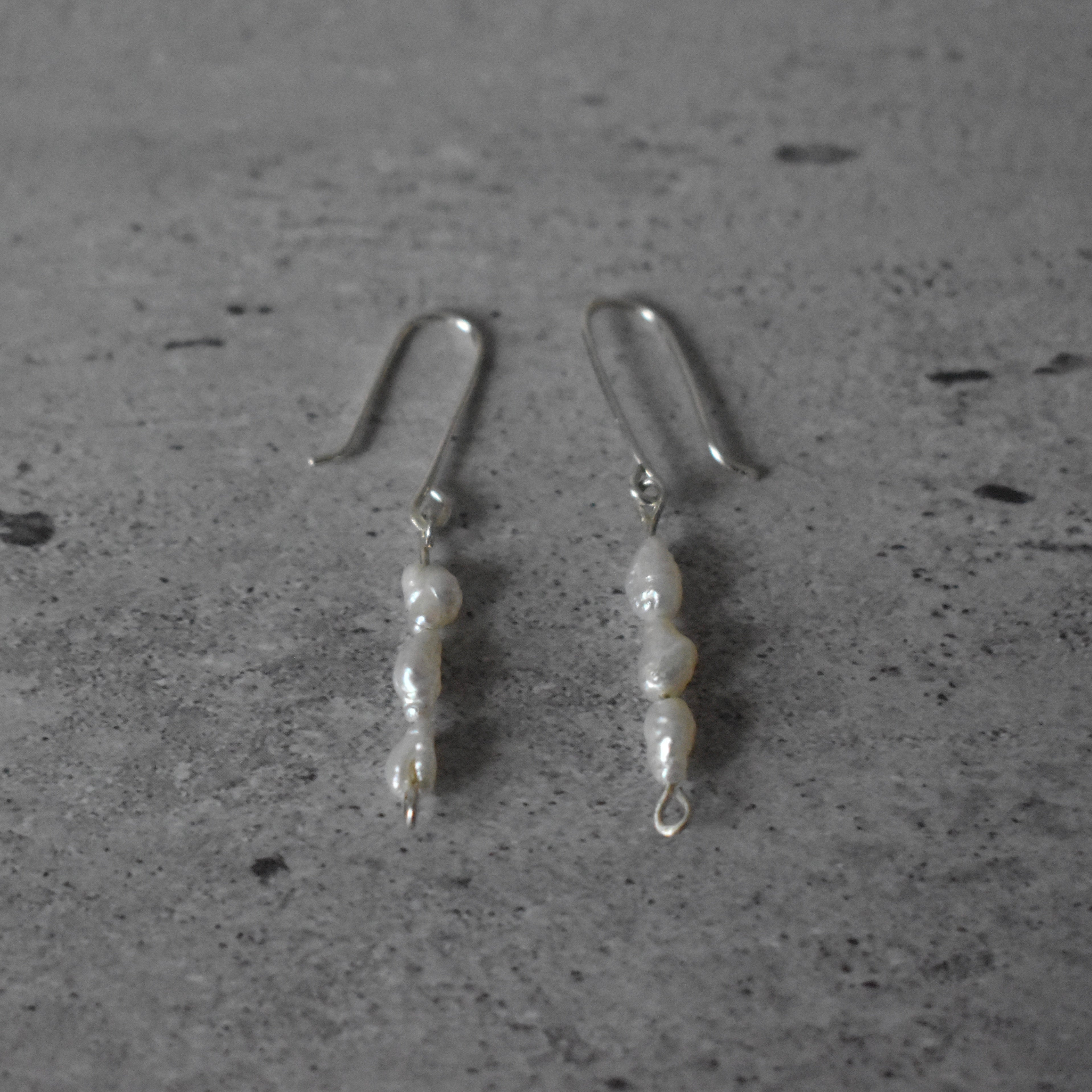 Small White Pearl Triple Drop Earrings Sterling Silver