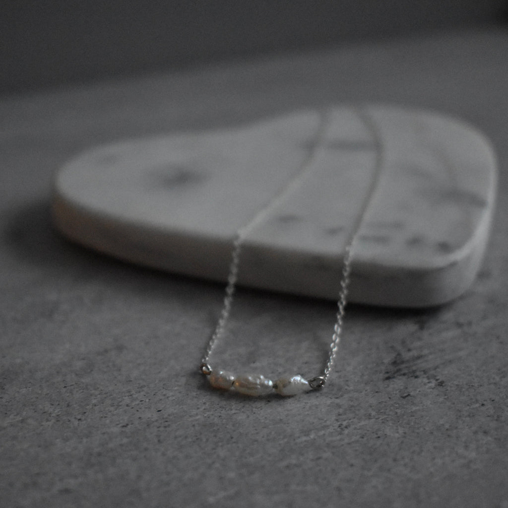 Small White Triple Crescent Sterling Silver Necklace