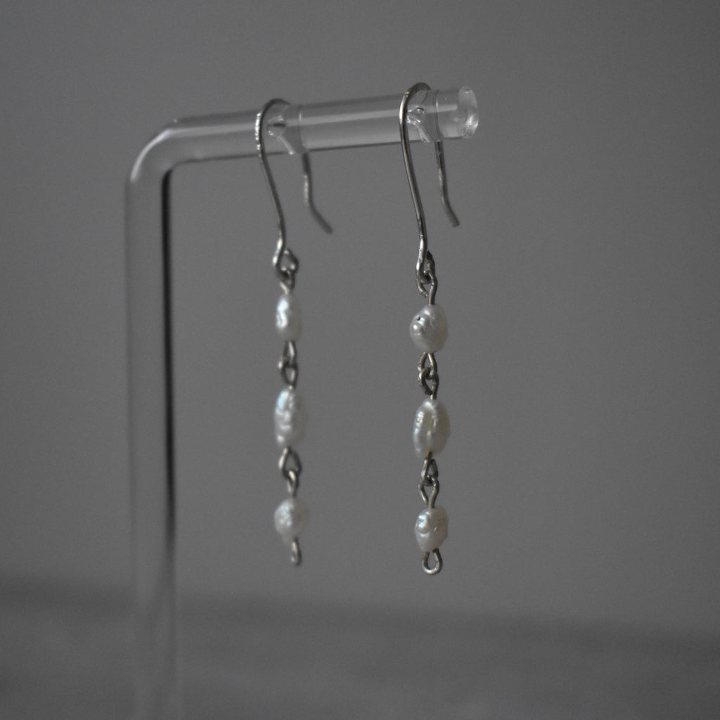 Small White Pearl Sterling Silver Necklace, Earrings, and Bracelet Set